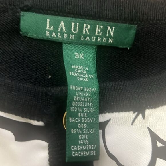LAUREN RALPH LAUREN CASHMERE NWOT SILK TROPICAL PRINT FRONT SWEATER SIZE‎ 3X - Picture 4 of 7